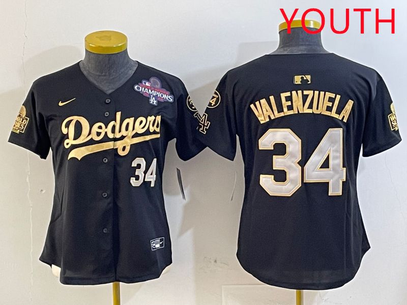 Youth Los Angeles Dodgers 34 Valenzuela Black Gold Game 2025 Nike MLB Jersey style 3